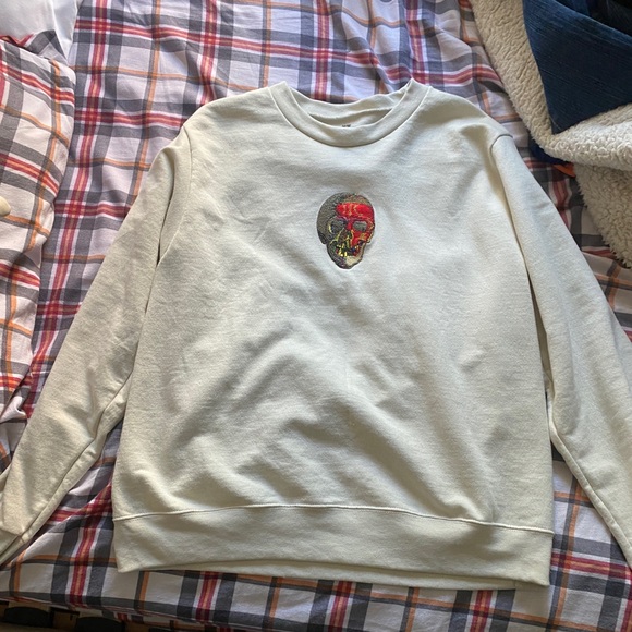 Unisex pullover round neck with embroidered skull - Picture 1 of 4